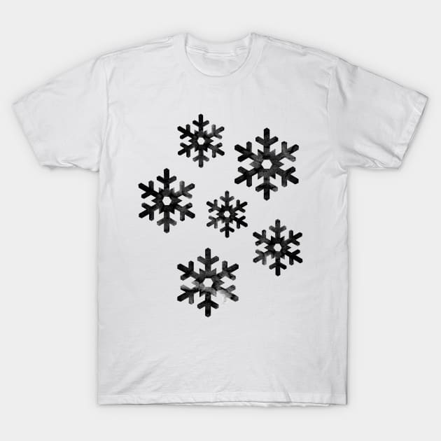 Watercolor Snowflakes (Black) T-Shirt by illucalliart